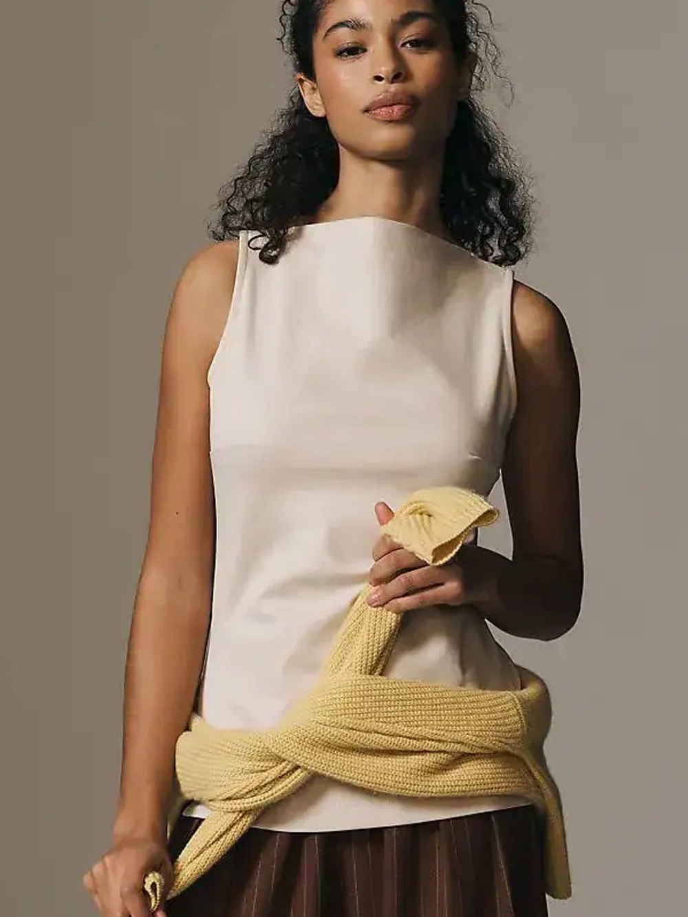 Anthropologie Cream Sleeveless Boatneck side slit Tank Top size small